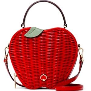 Kate Spade Honey Crisp Red Apple Wicker Crossbody Bag